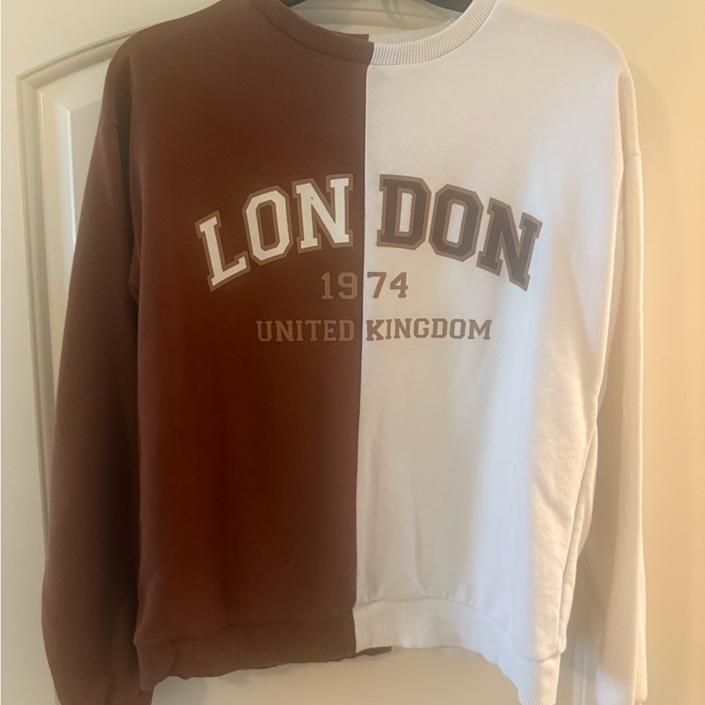 Francesca's Collections Brown and White Crew Neck Sweater